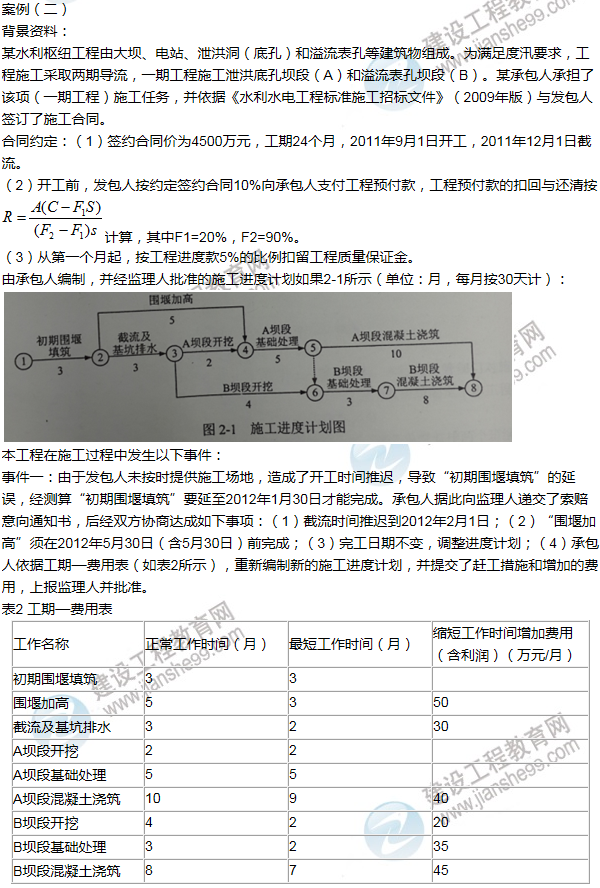 2014年一級建造師水利水電工程試題及答案(案例二)