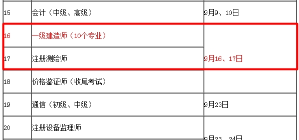 【考試時間公布】2017年一級建造師考試時間為9月16、17日