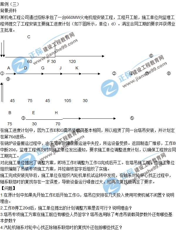 2017一級(jí)建造師《機(jī)電實(shí)務(wù)》試題及答案（案例三）