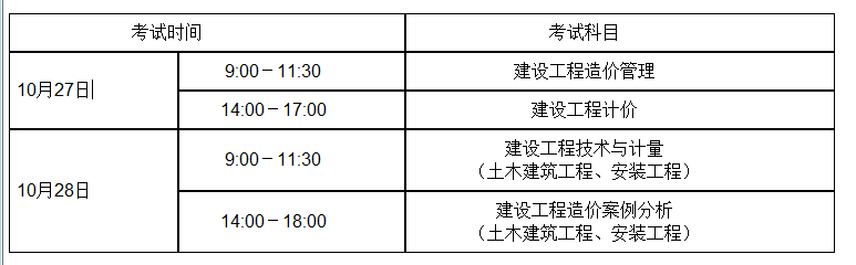 造價(jià)考試時(shí)間