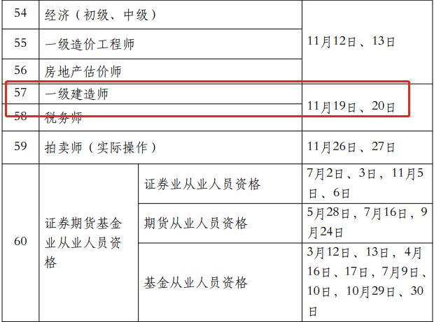 一級建造師考試時間